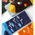 Unisex Socks丨5 Pairs Oil Painting Pattern Cotton Socks