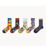 Unisex Socks丨5 Pairs Oil Painting Pattern Cotton Socks