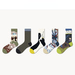 Unisex Socks丨5 Pairs Oil Painting Pattern Cotton Socks