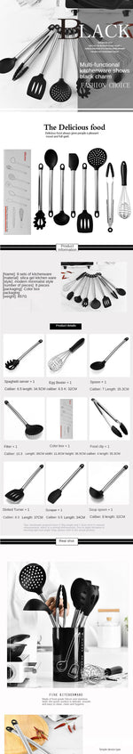 8 Pcs Kitchen Utensils Set丨Heat-resistant Silicone Cooking Utensil with Stainless Steel Handle