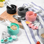 Measuring Cups and Spoons Set丨Stackable Plastic Kitchen Measuring Set with Stainless Steel Handle