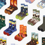 Unisex Socks丨5 Pairs Oil Painting Pattern Cotton Socks