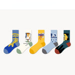 Unisex Socks丨5 Pairs Oil Painting Pattern Cotton Socks