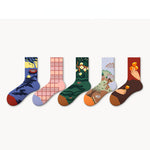 Unisex Socks丨5 Pairs Oil Painting Pattern Cotton Socks