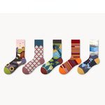 Unisex Socks丨5 Pairs Oil Painting Pattern Cotton Socks